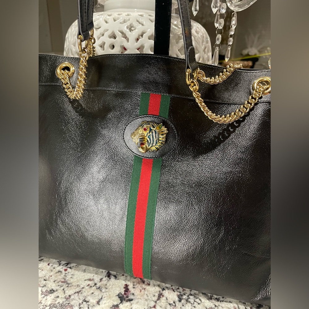 GUCCI Rajah Black Leather Tote Bag - Picture 4 of 7